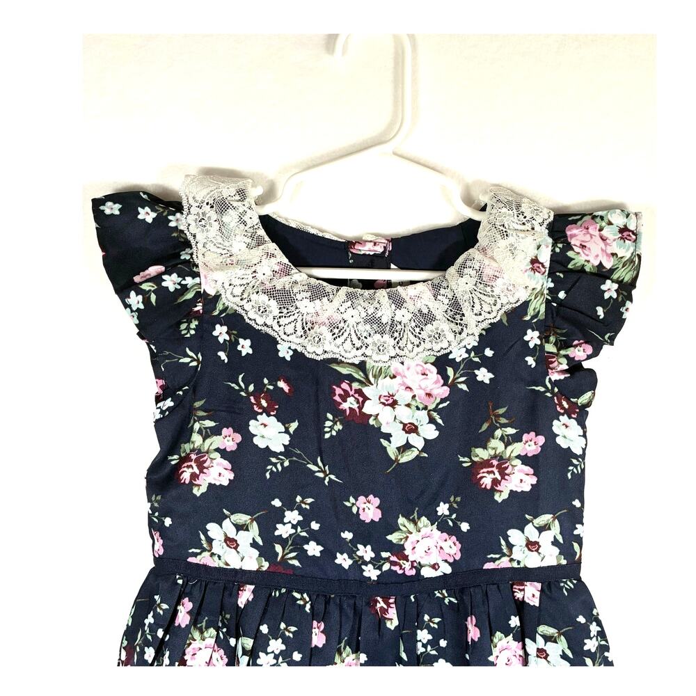 Janie and Jack Girls Floral Ruffle Cap Sleeve Lace Trim Dress Size 5 - Picture 2 of 6